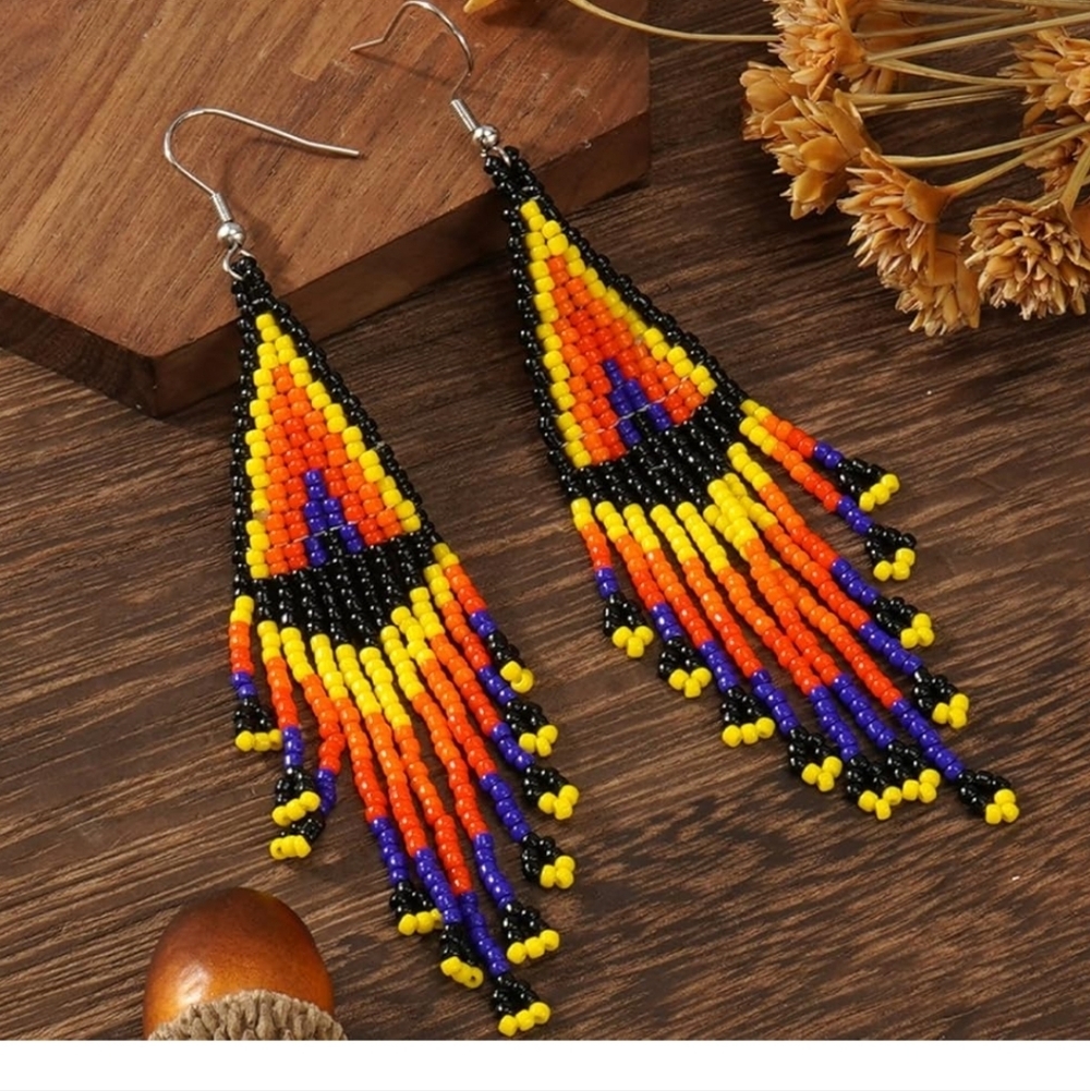 Colorful Beaded Dangle Earrings - Picture 6 of 9